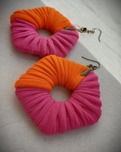 Orange Pink ReviveWeave PentaHoops - Ecofriendly Earrings Upcycled Jewelry