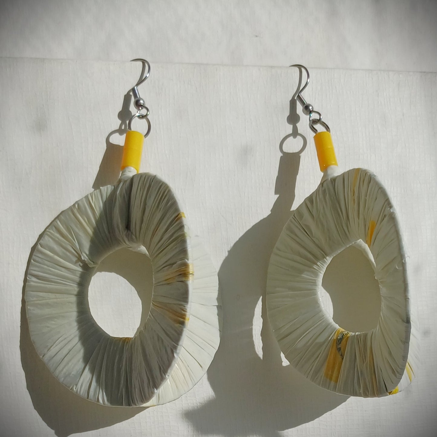 3D White Hoops PungaGlow Eco Earrings Upcycled Jewelry