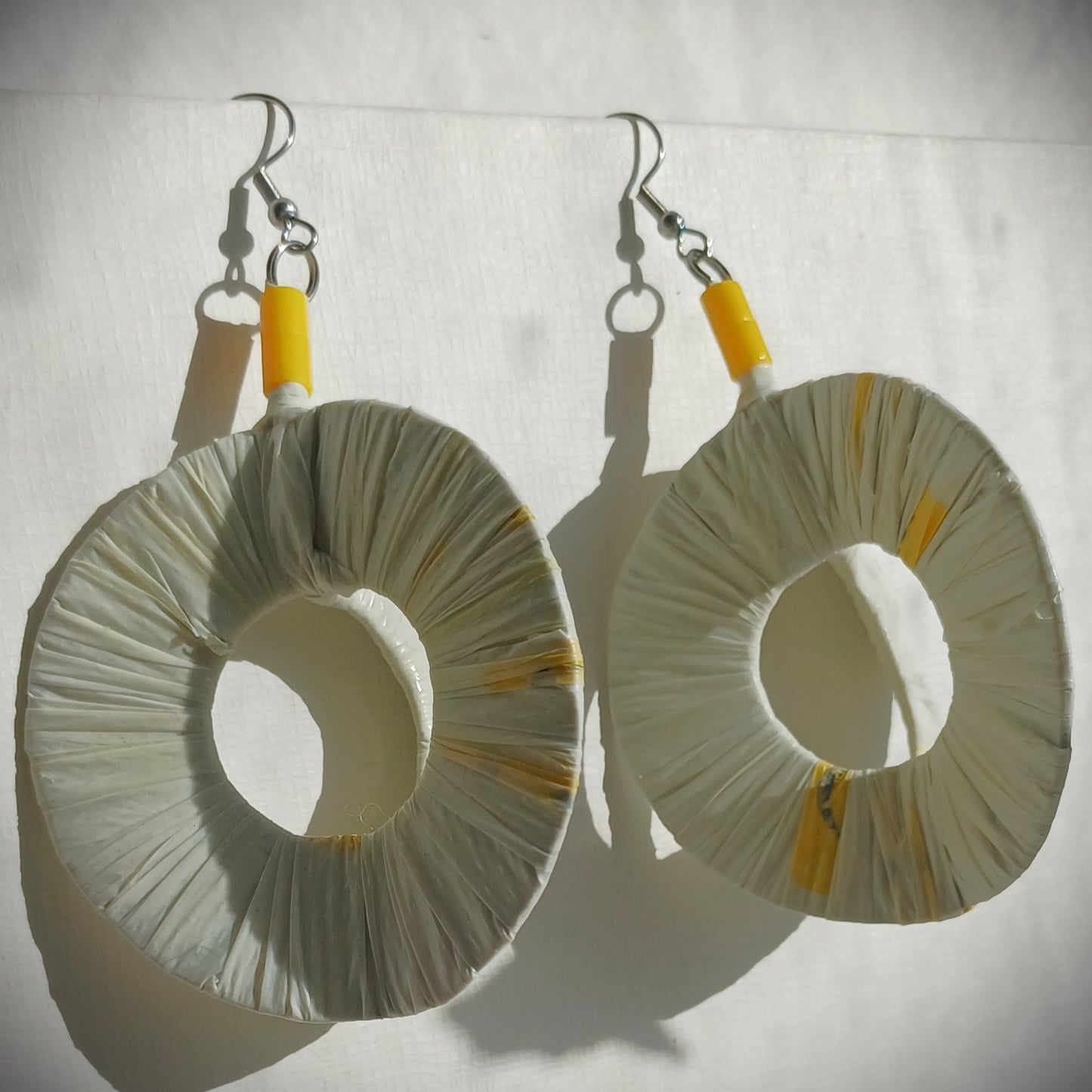 3D White Hoops PungaGlow Eco Earrings Upcycled Jewelry