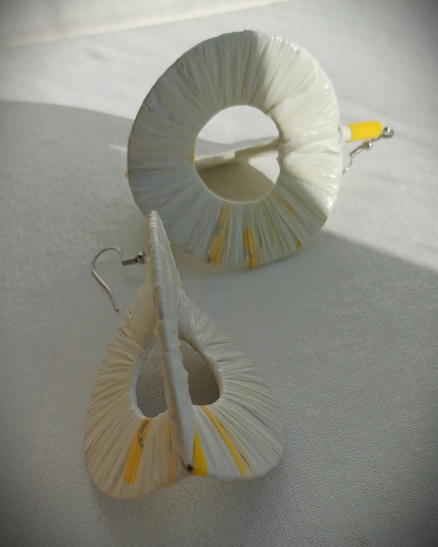 3D White Hoops PungaGlow Eco Earrings Upcycled Jewelry