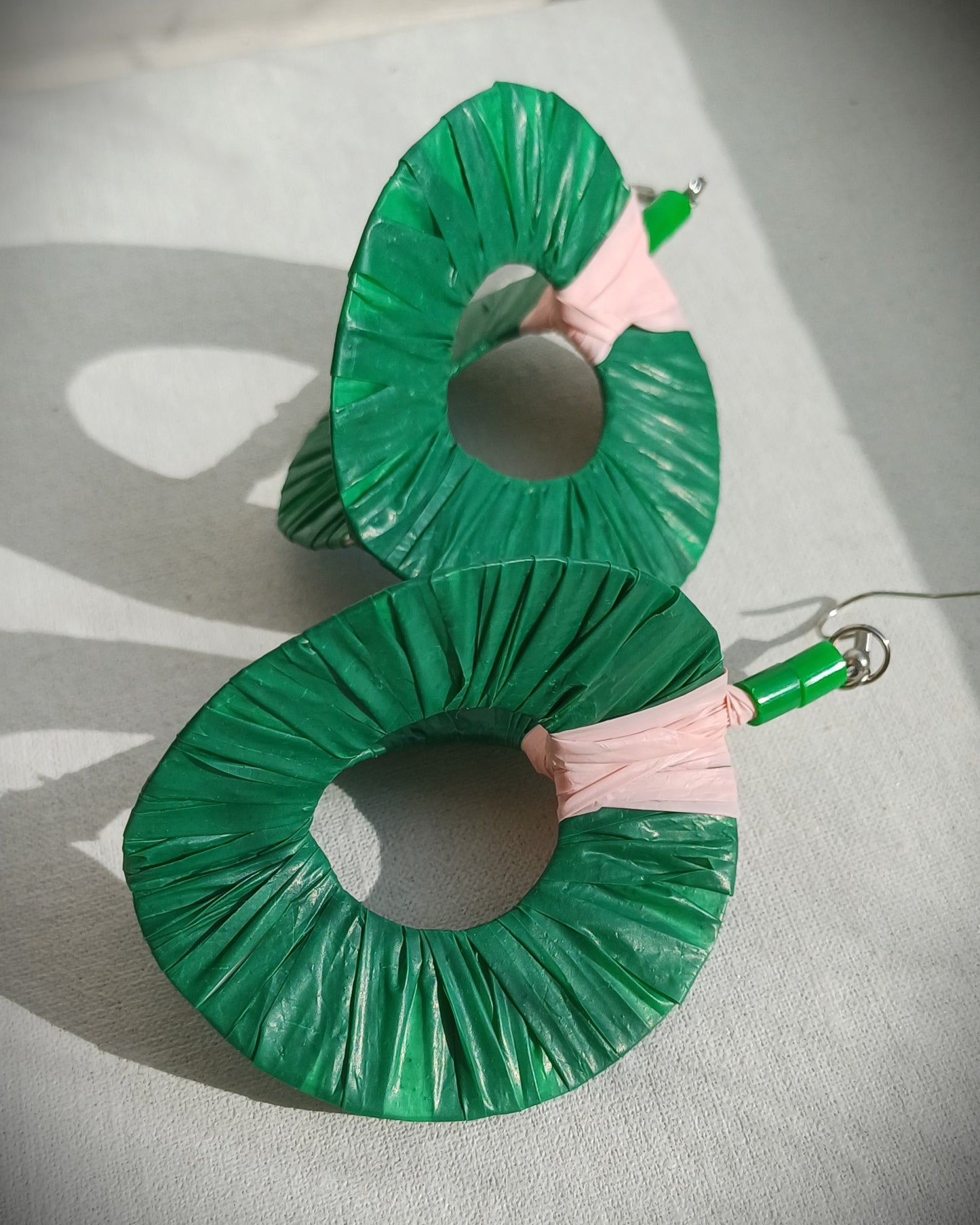 3D Deep Green Hoops PungaGlow Eco Earrings Upcycled Jewelry