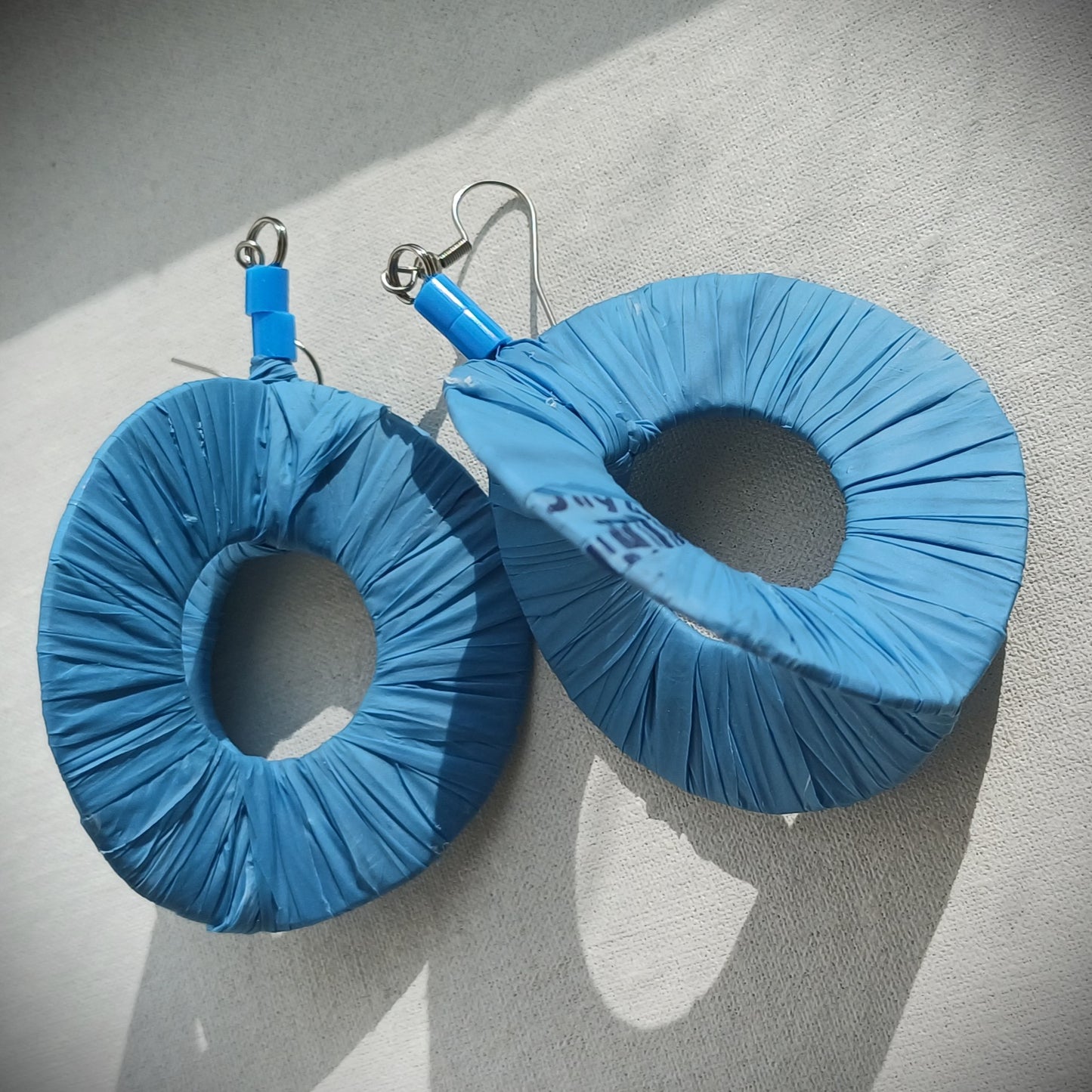 3D Blue Hoops PungaGlow Eco Earrings Upcycled Jewelry