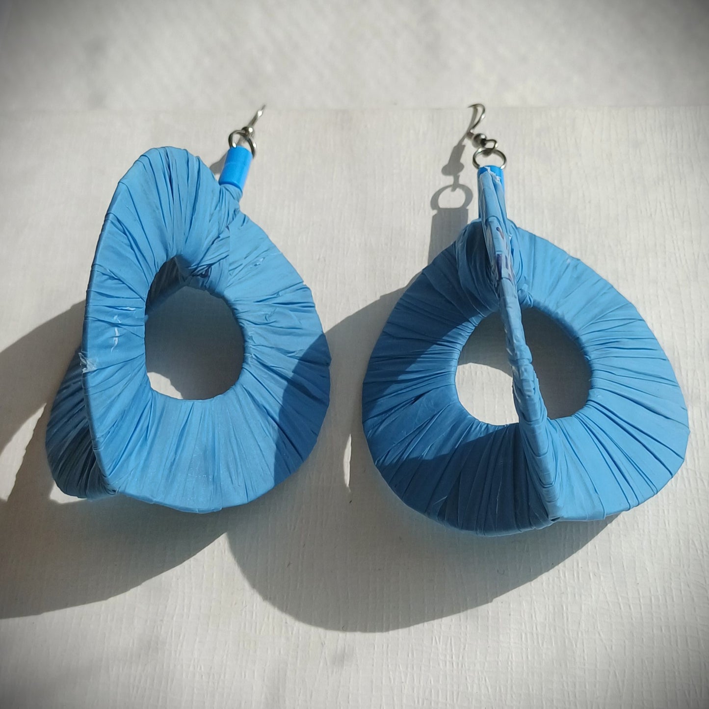 3D Blue Hoops PungaGlow Eco Earrings Upcycled Jewelry