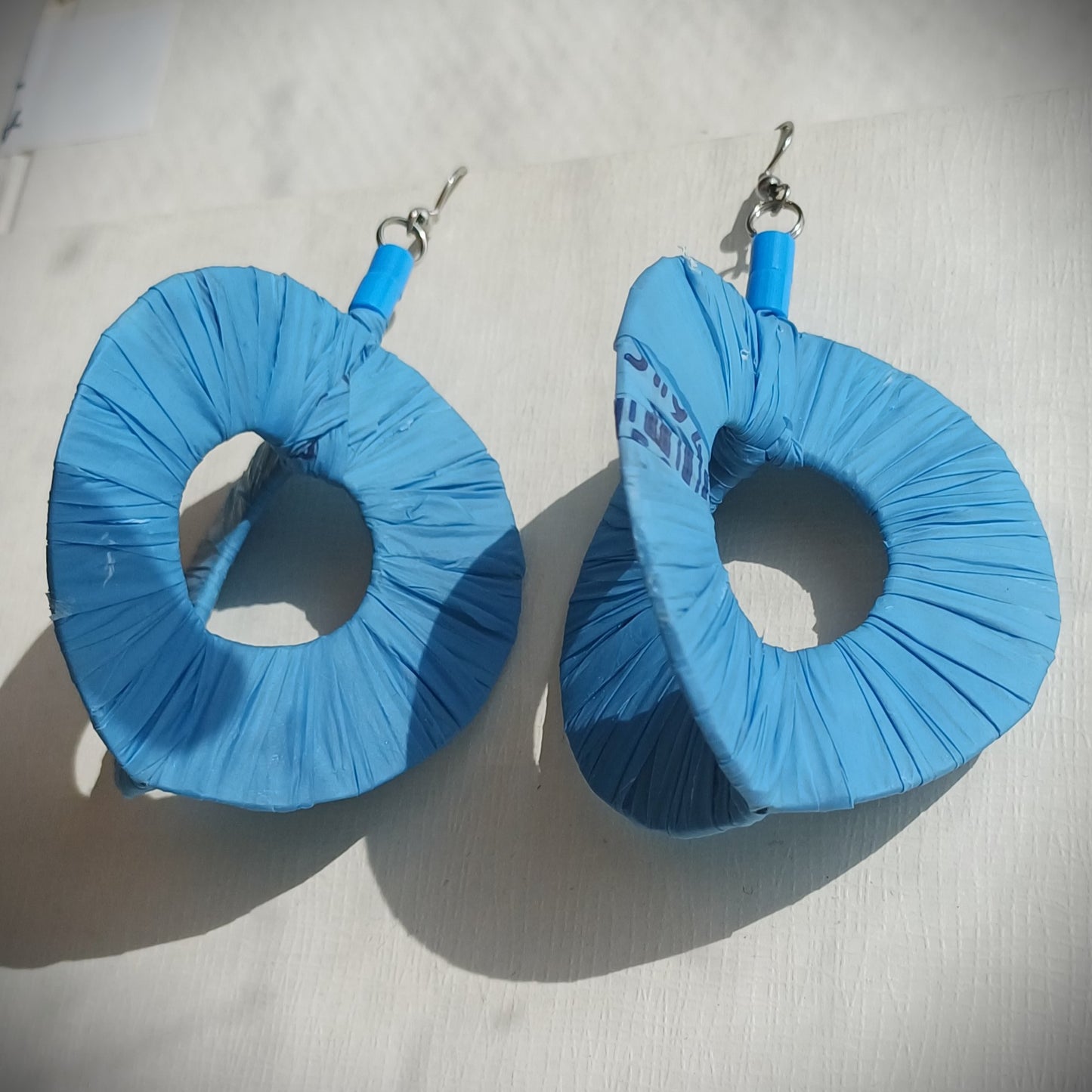 3D Blue Hoops PungaGlow Eco Earrings Upcycled Jewelry