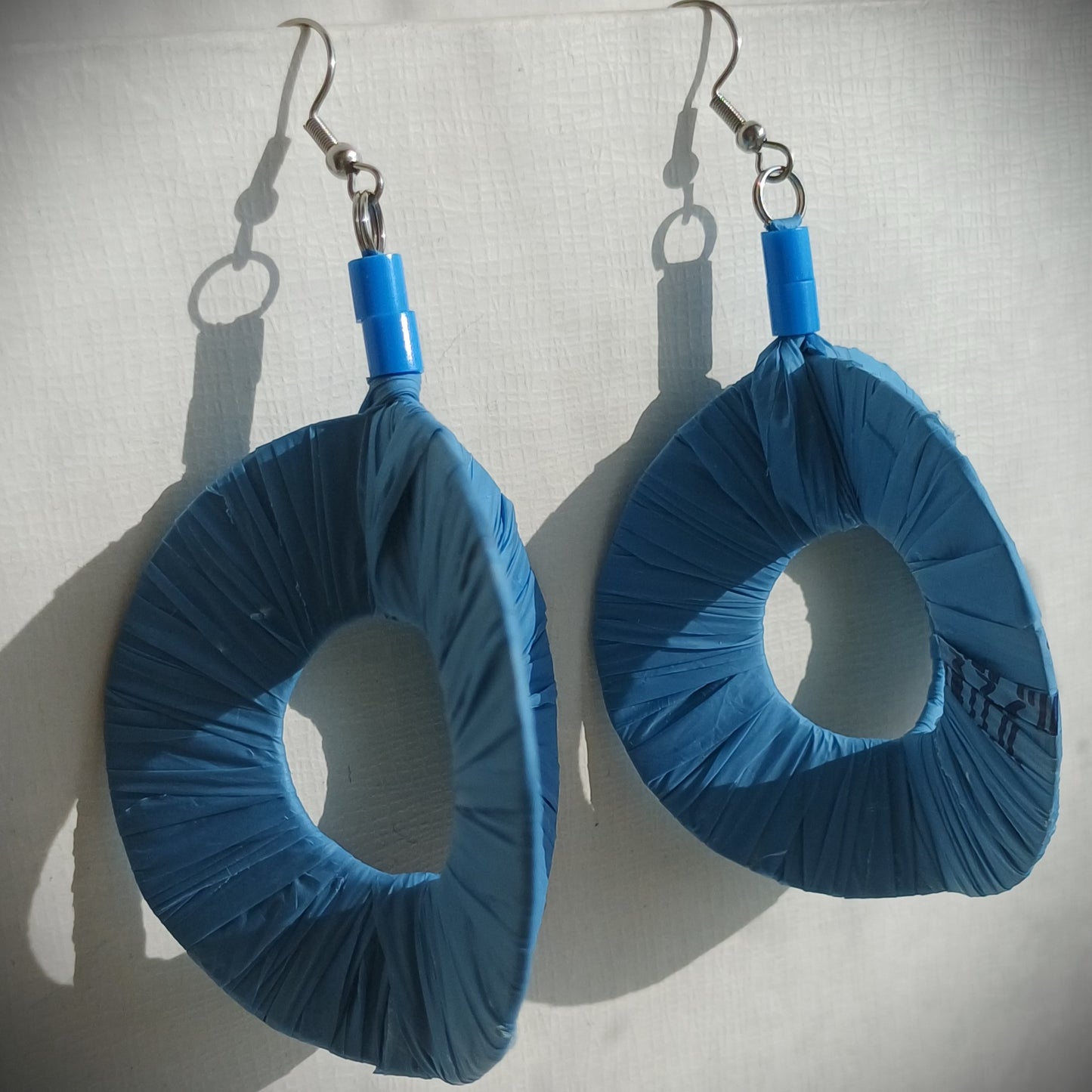 3D Blue Hoops PungaGlow Eco Earrings Upcycled Jewelry