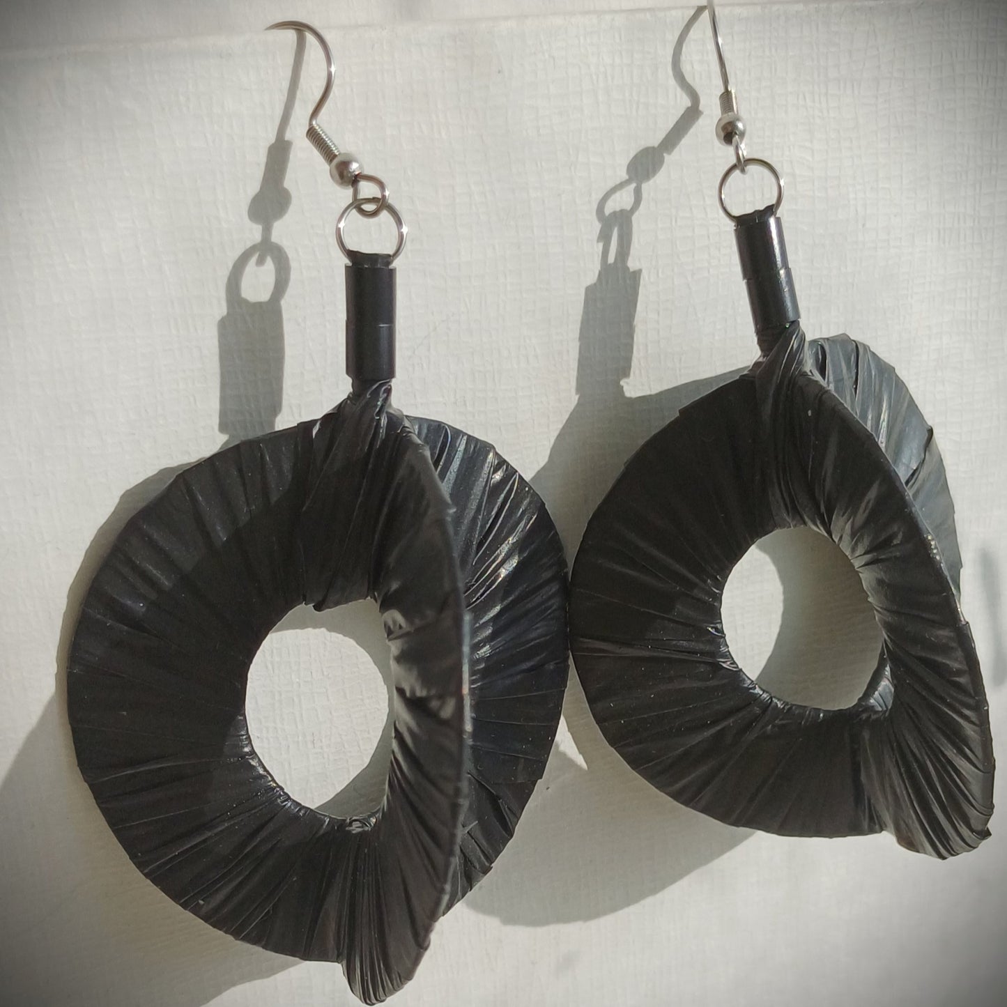 3D Black Earrings PungaGlow Eco Upcycled Jewelry