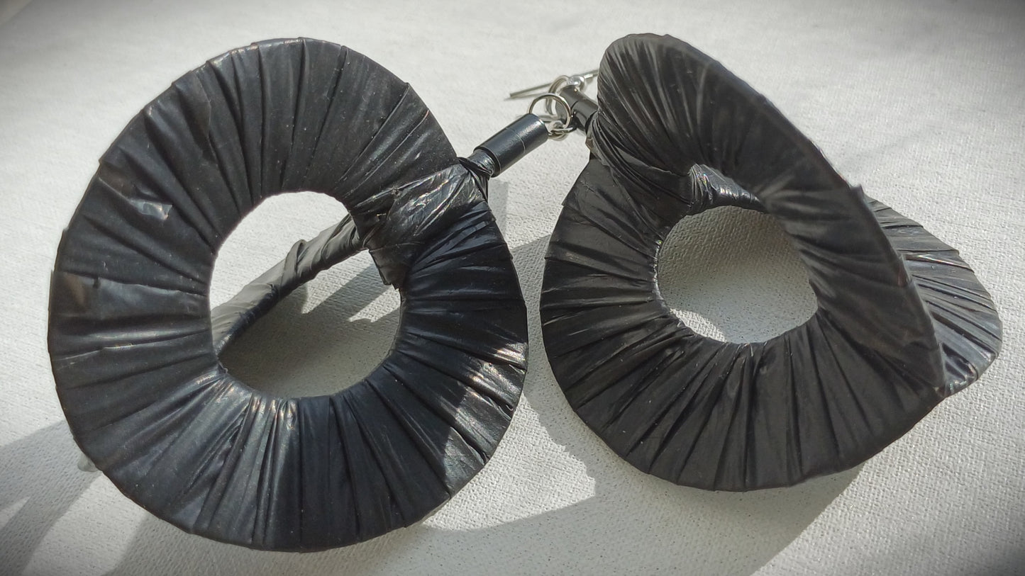 3D Black Earrings PungaGlow Eco Upcycled Jewelry