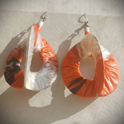 3D Orange Flower Hoops PungaGlow Eco Earrings Upcycled Jewelry