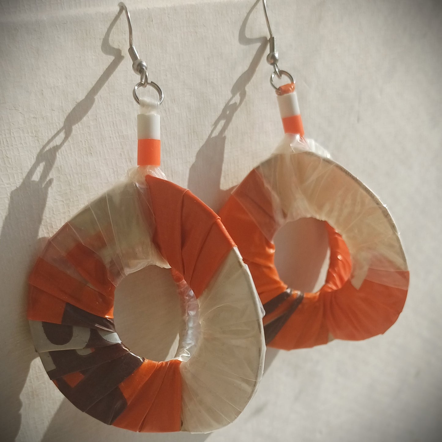 3D Orange Flower Hoops PungaGlow Eco Earrings Upcycled Jewelry