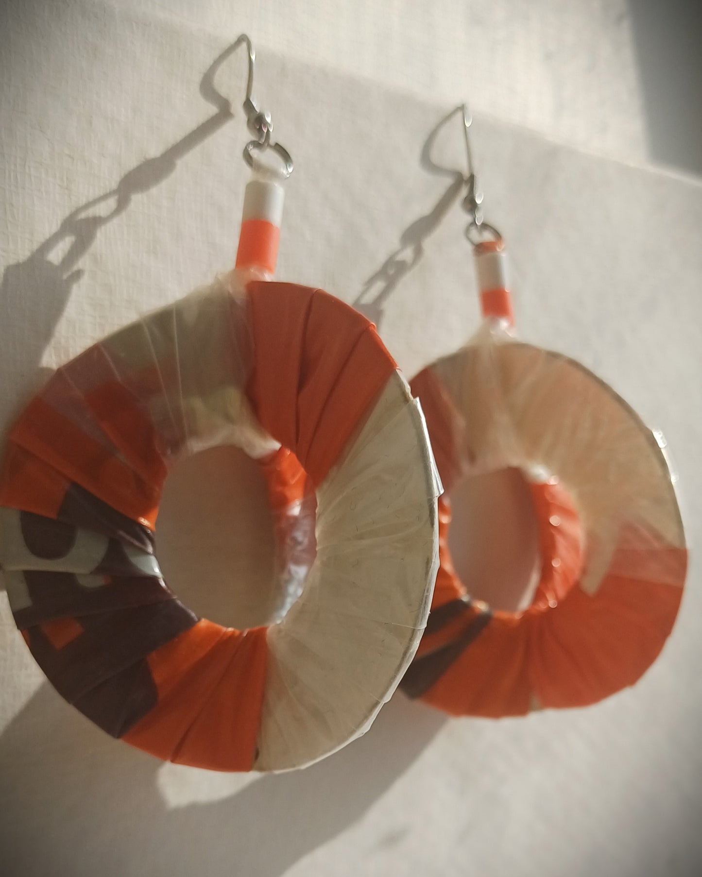 3D Orange Flower Hoops PungaGlow Eco Earrings Upcycled Jewelry