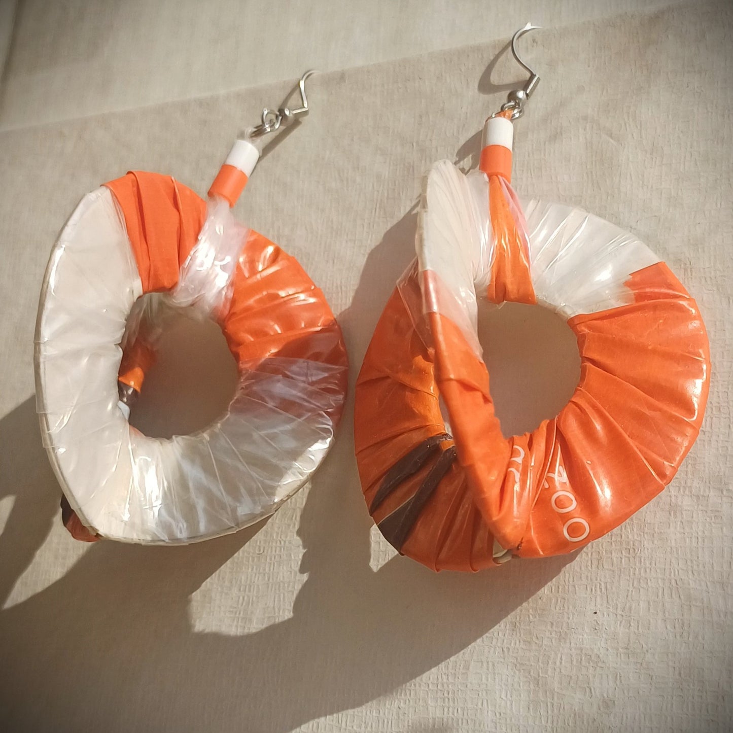 3D Orange Flower Hoops PungaGlow Eco Earrings Upcycled Jewelry