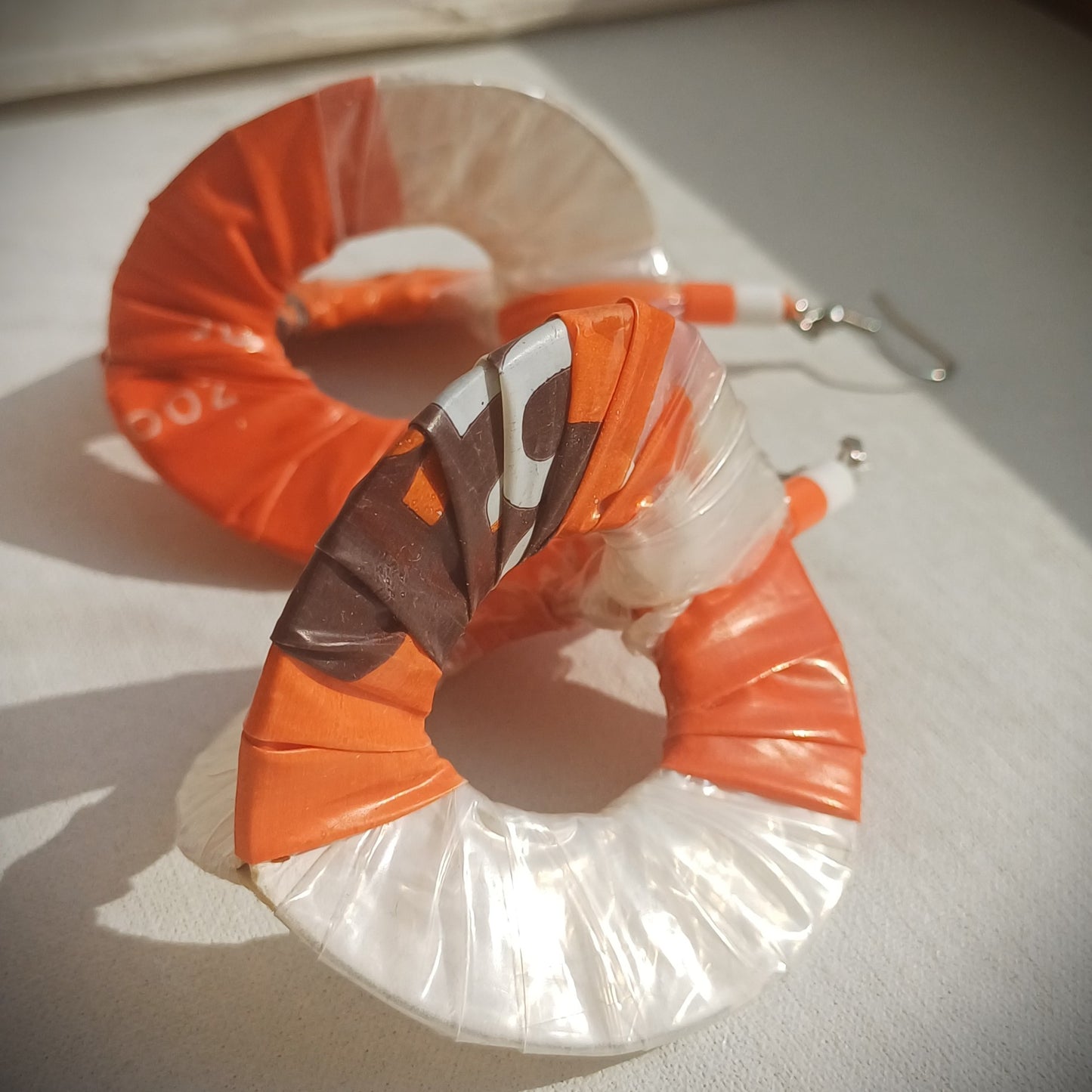 3D Orange Flower Hoops PungaGlow Eco Earrings Upcycled Jewelry