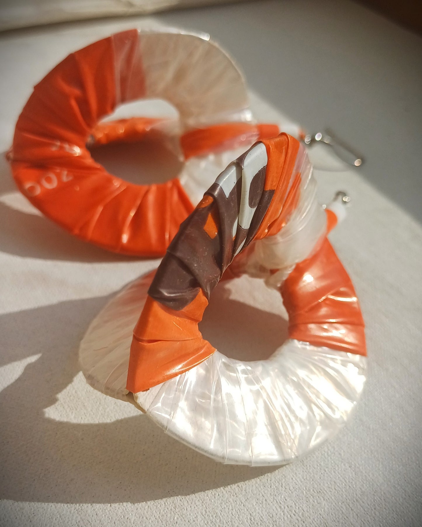 3D Orange Flower Hoops PungaGlow Eco Earrings Upcycled Jewelry