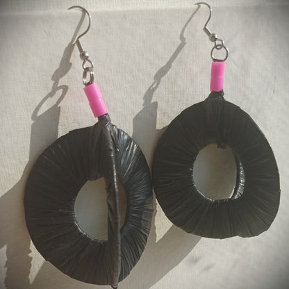 3D Black - Pink Earrings PungaGlow Eco Upcycled Jewelry