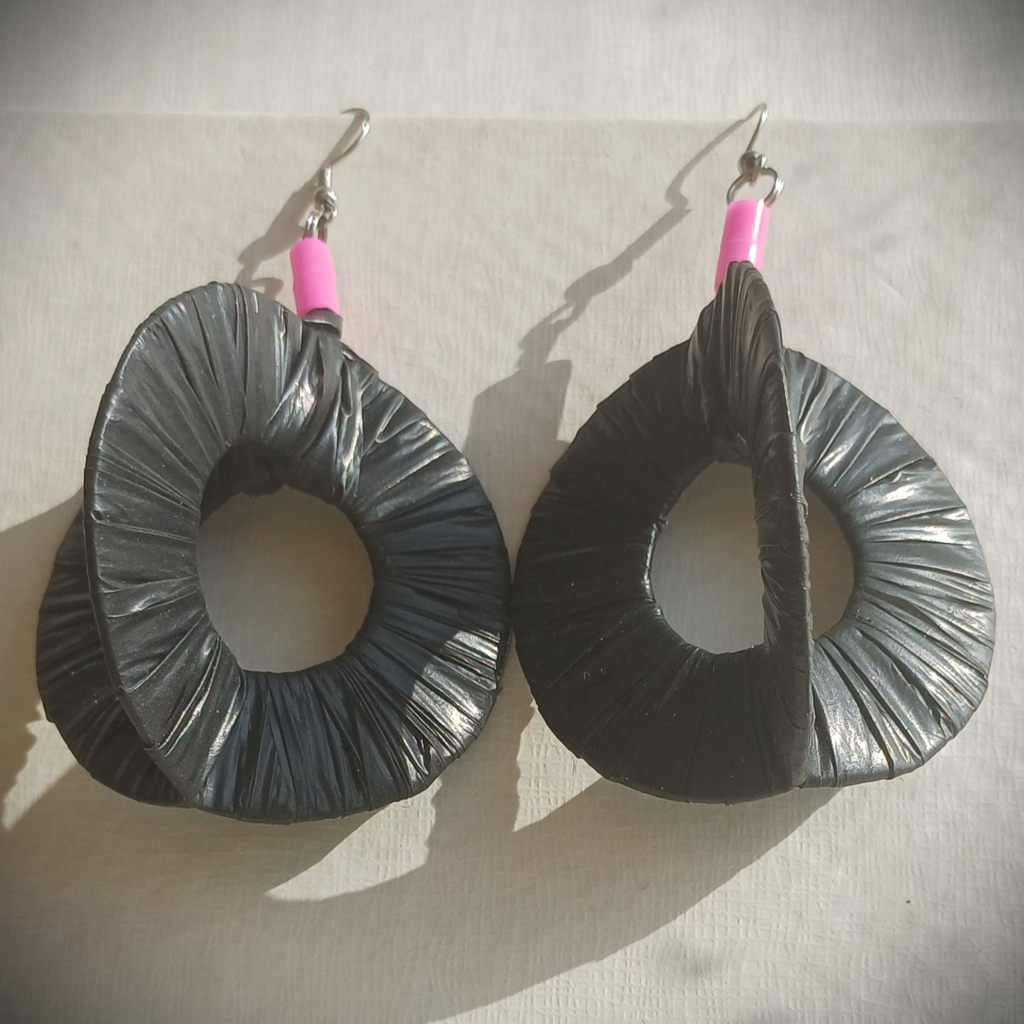 3D Black - Pink Earrings PungaGlow Eco Upcycled Jewelry