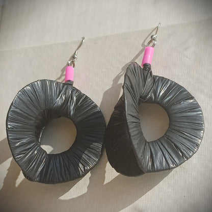 3D Black - Pink Earrings PungaGlow Eco Upcycled Jewelry