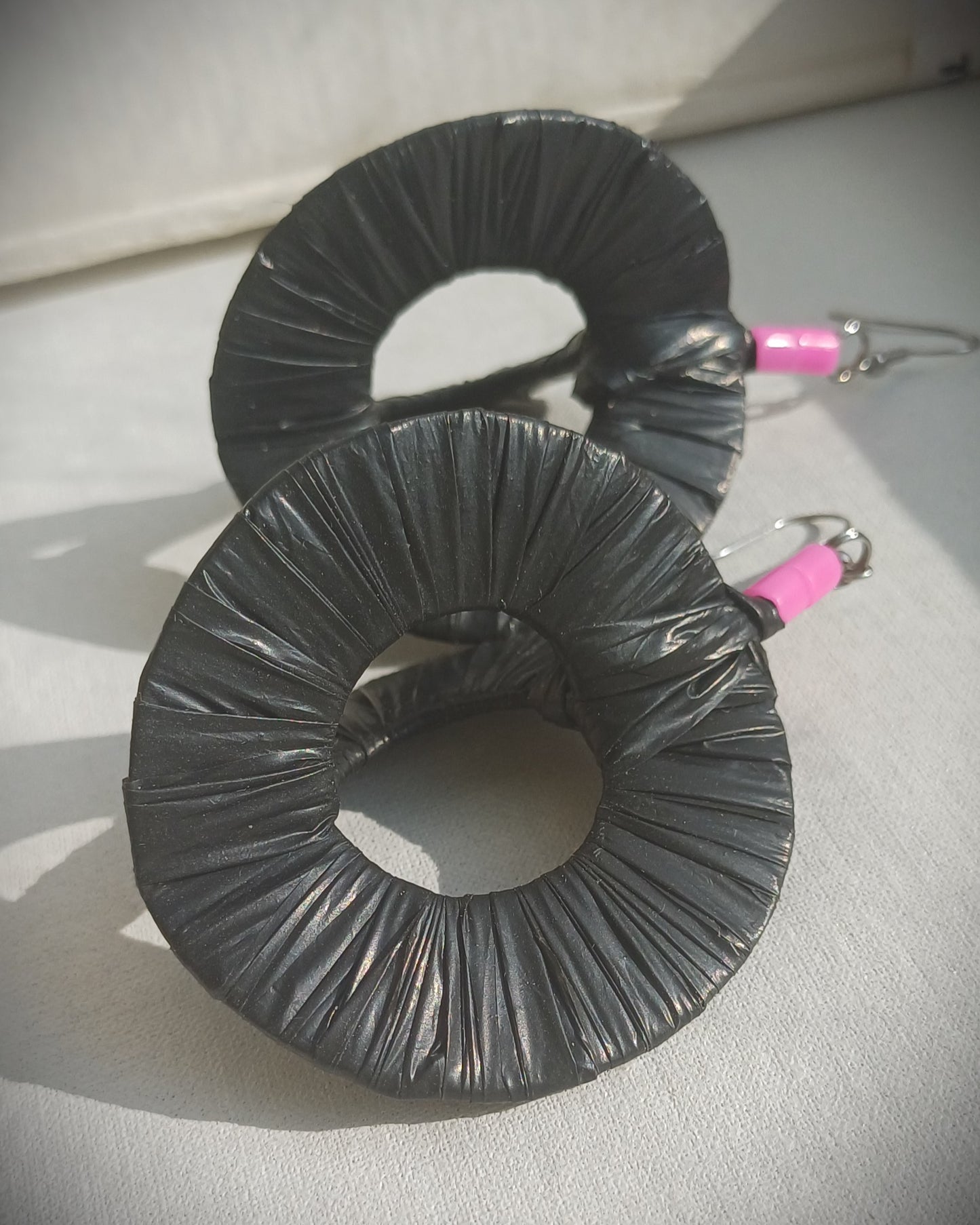 3D Black - Pink Earrings PungaGlow Eco Upcycled Jewelry