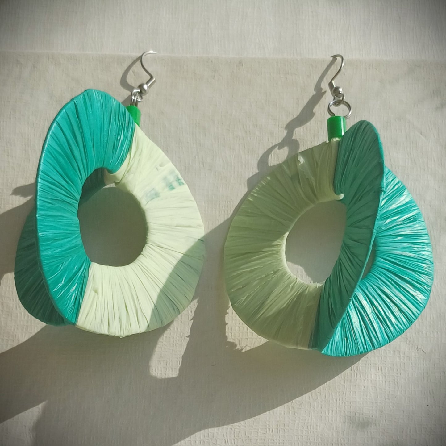 3D Double Green Hoops PungaGlow Eco Earrings Upcycled Jewelry