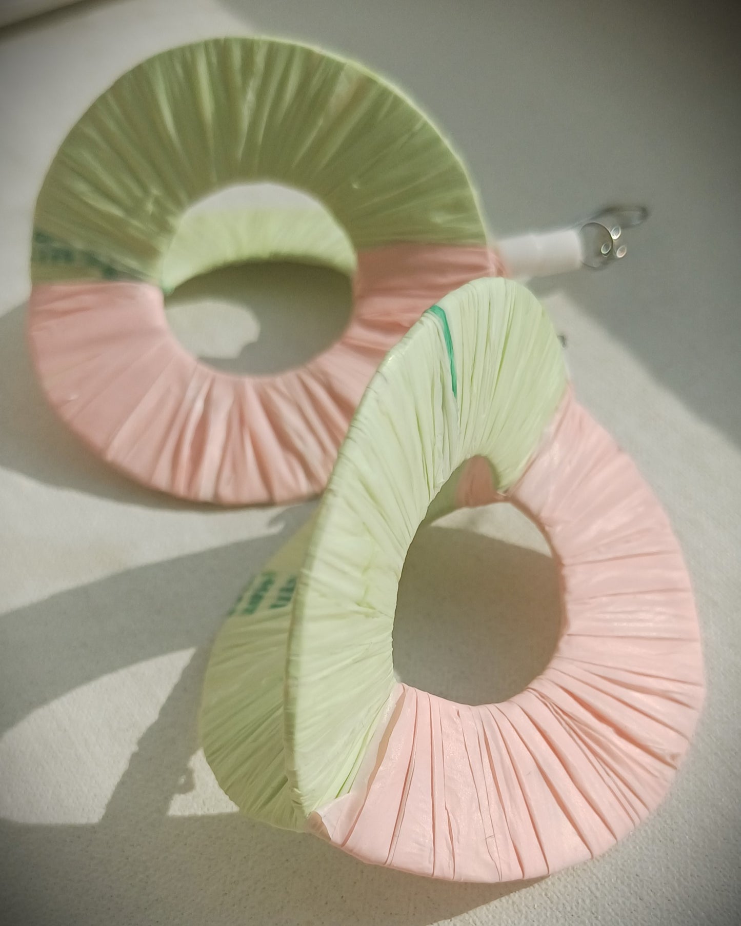3D Green and Pink Pastel Hoops PungaGlow Eco Earrings Upcycled Jewelry