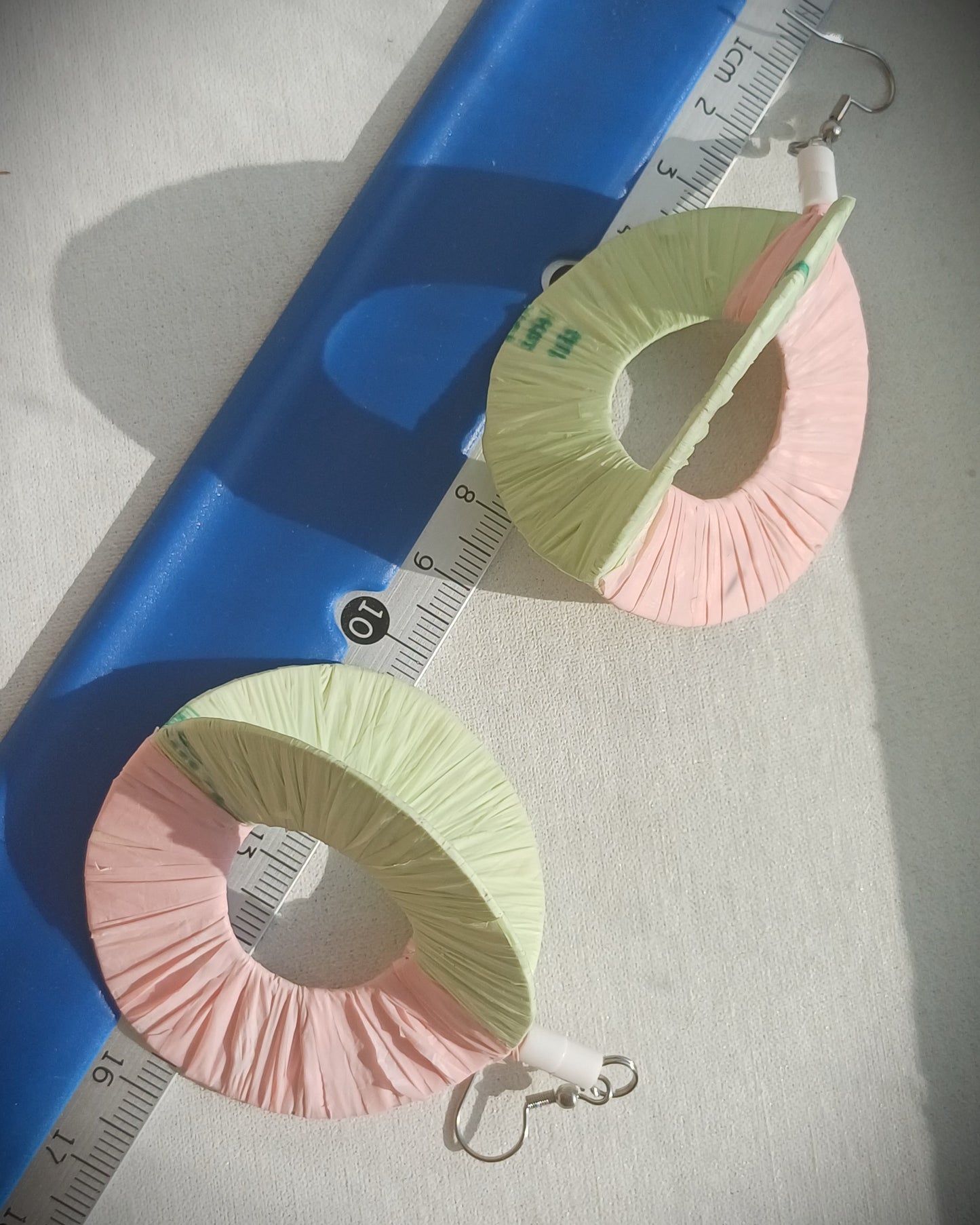 3D Green and Pink Pastel Hoops PungaGlow Eco Earrings Upcycled Jewelry