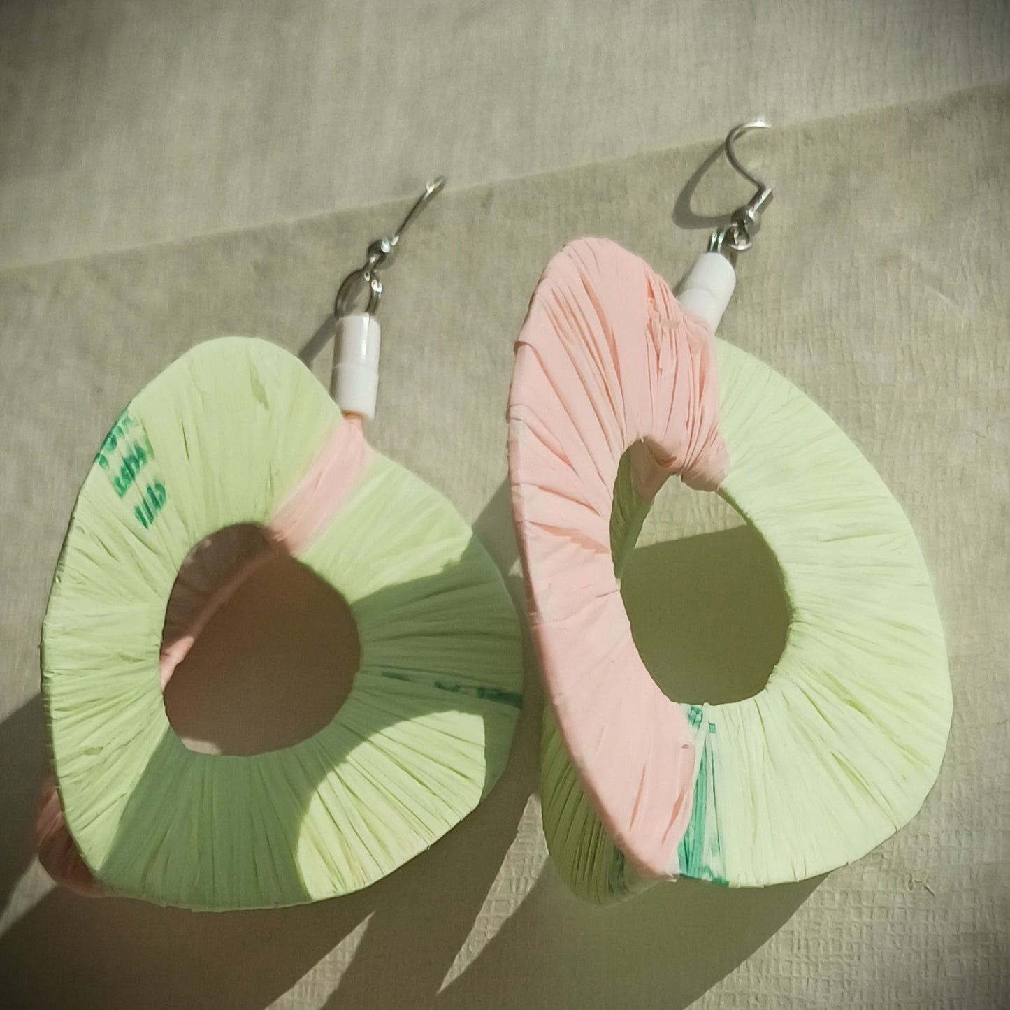 3D Green and Pink Pastel Hoops PungaGlow Eco Earrings Upcycled Jewelry