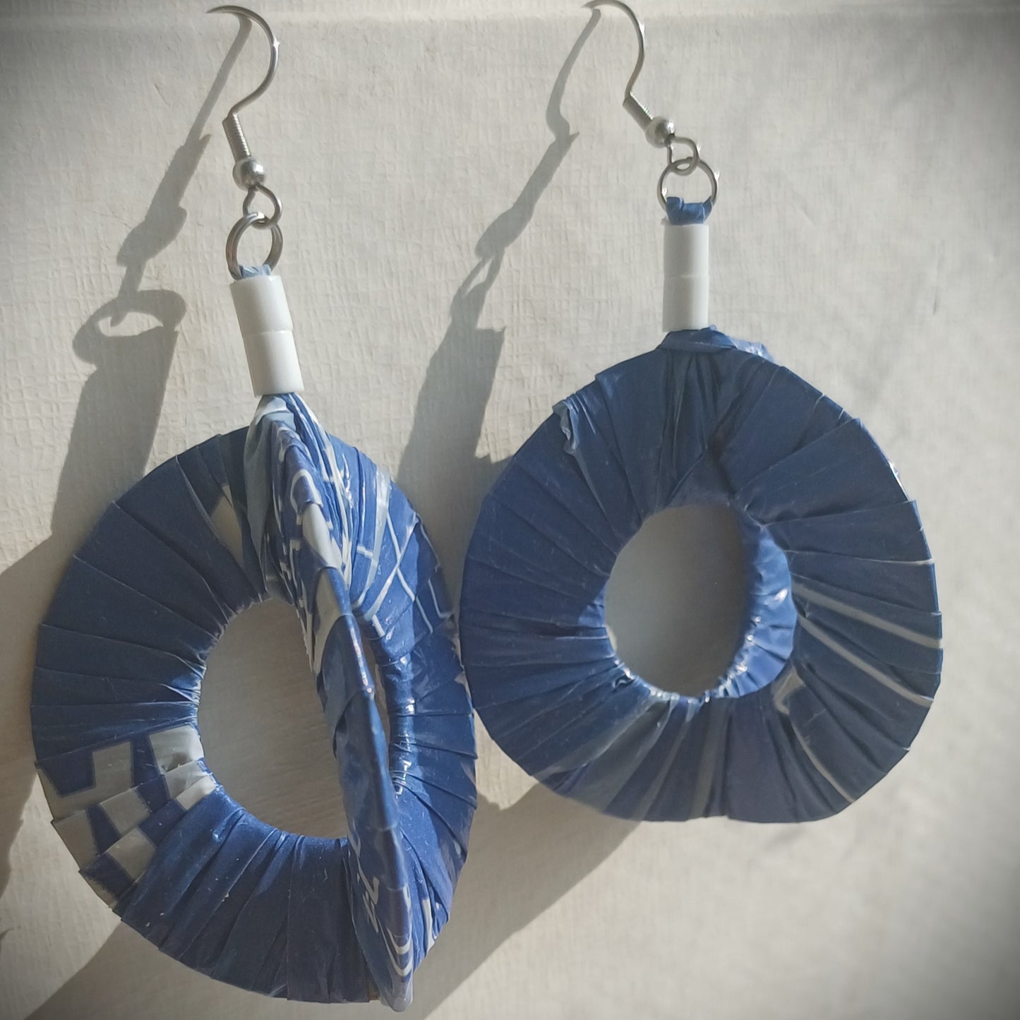 3D Navy Blue Hoops PungaGlow Eco Earrings Upcycled Jewelry