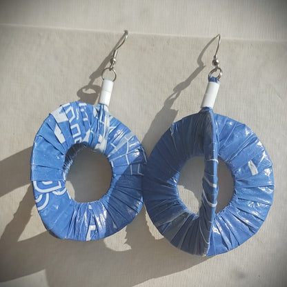 3D Navy Blue Hoops PungaGlow Eco Earrings Upcycled Jewelry