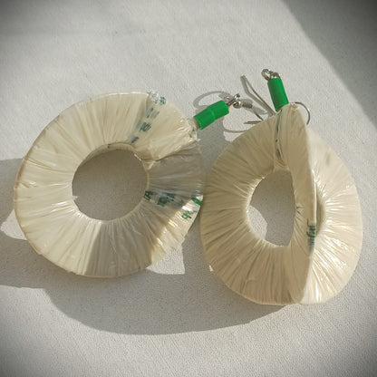 3D White Translucid Hoops PungaGlow Eco Earrings Upcycled Jewelry