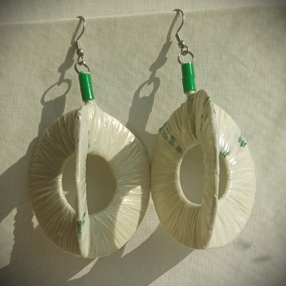 3D White Translucid Hoops PungaGlow Eco Earrings Upcycled Jewelry