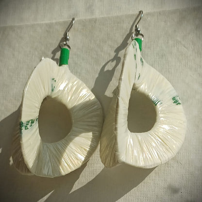 3D White Translucid Hoops PungaGlow Eco Earrings Upcycled Jewelry