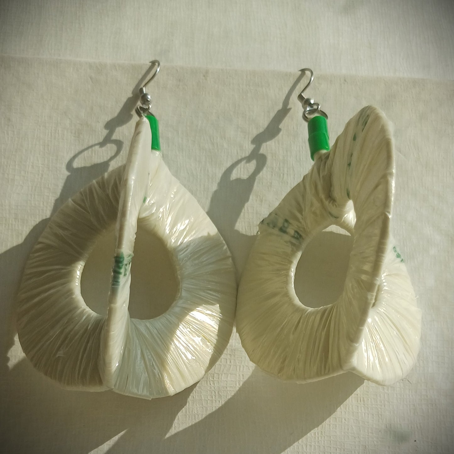 3D White Translucid Hoops PungaGlow Eco Earrings Upcycled Jewelry