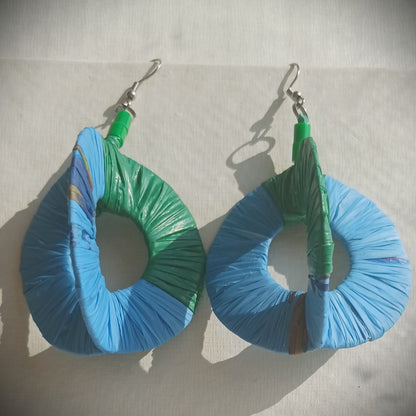 3D Blue & Green Hoops PungaGlow Eco Earrings Upcycled Jewelry