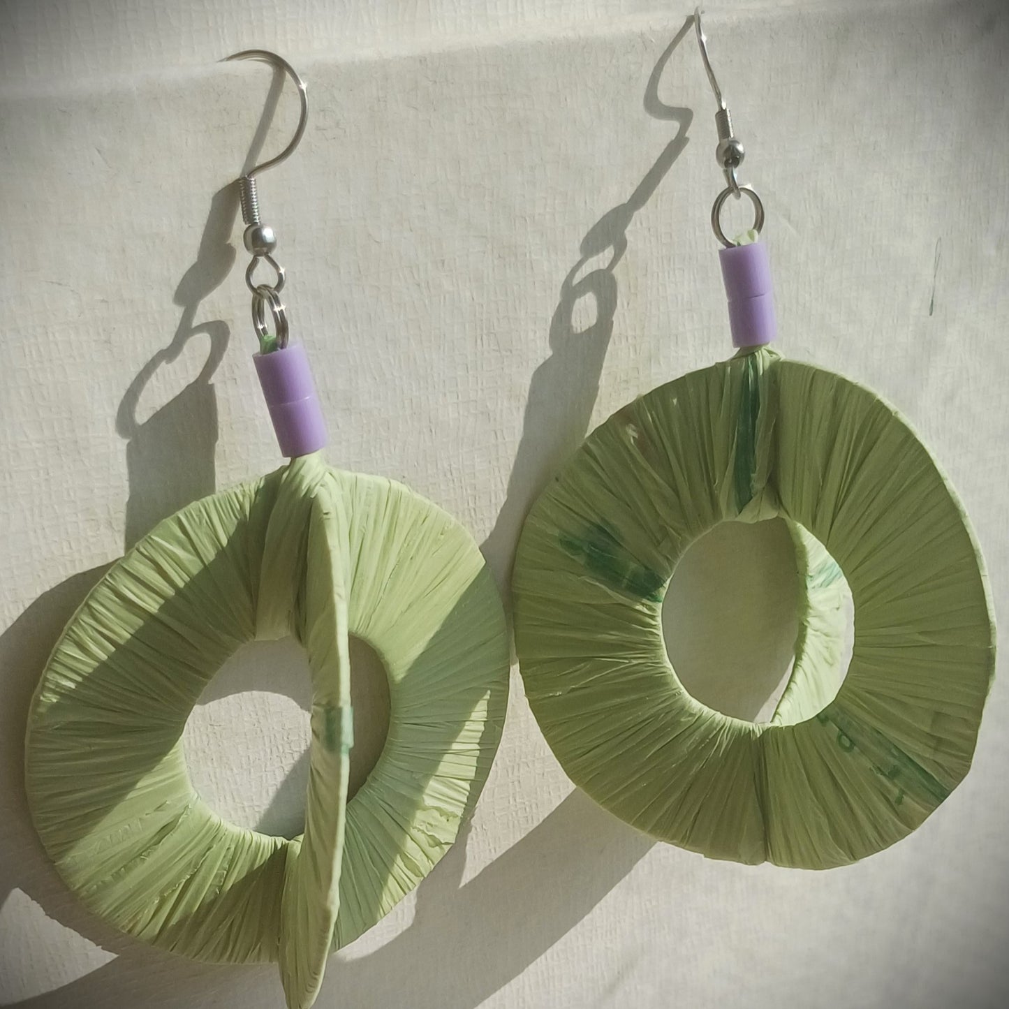 3D Green Spring Hoops PungaGlow Eco Earrings Upcycled Jewelry