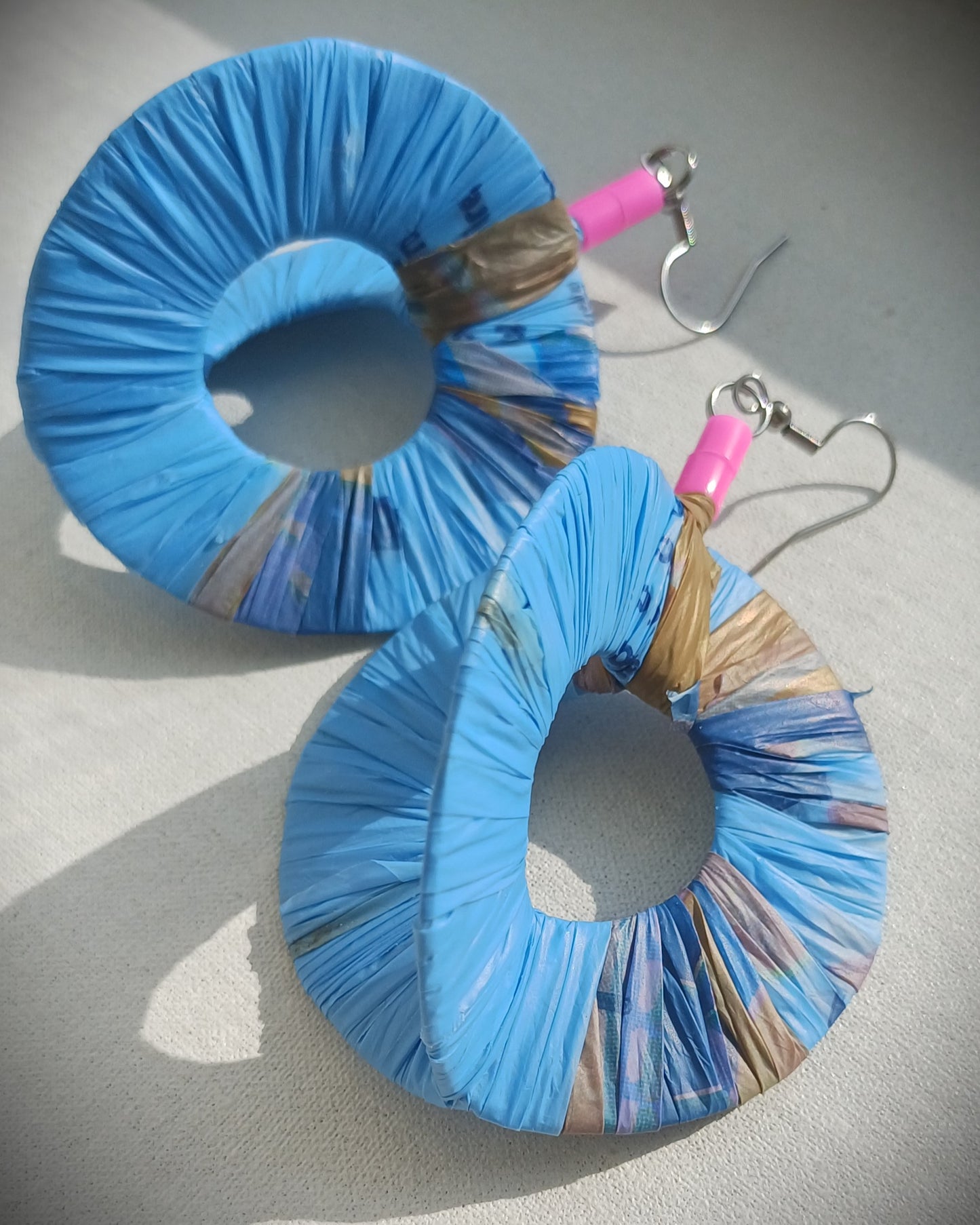 3D Blue Spring Hoops PungaGlow Eco Earrings Upcycled Jewelry