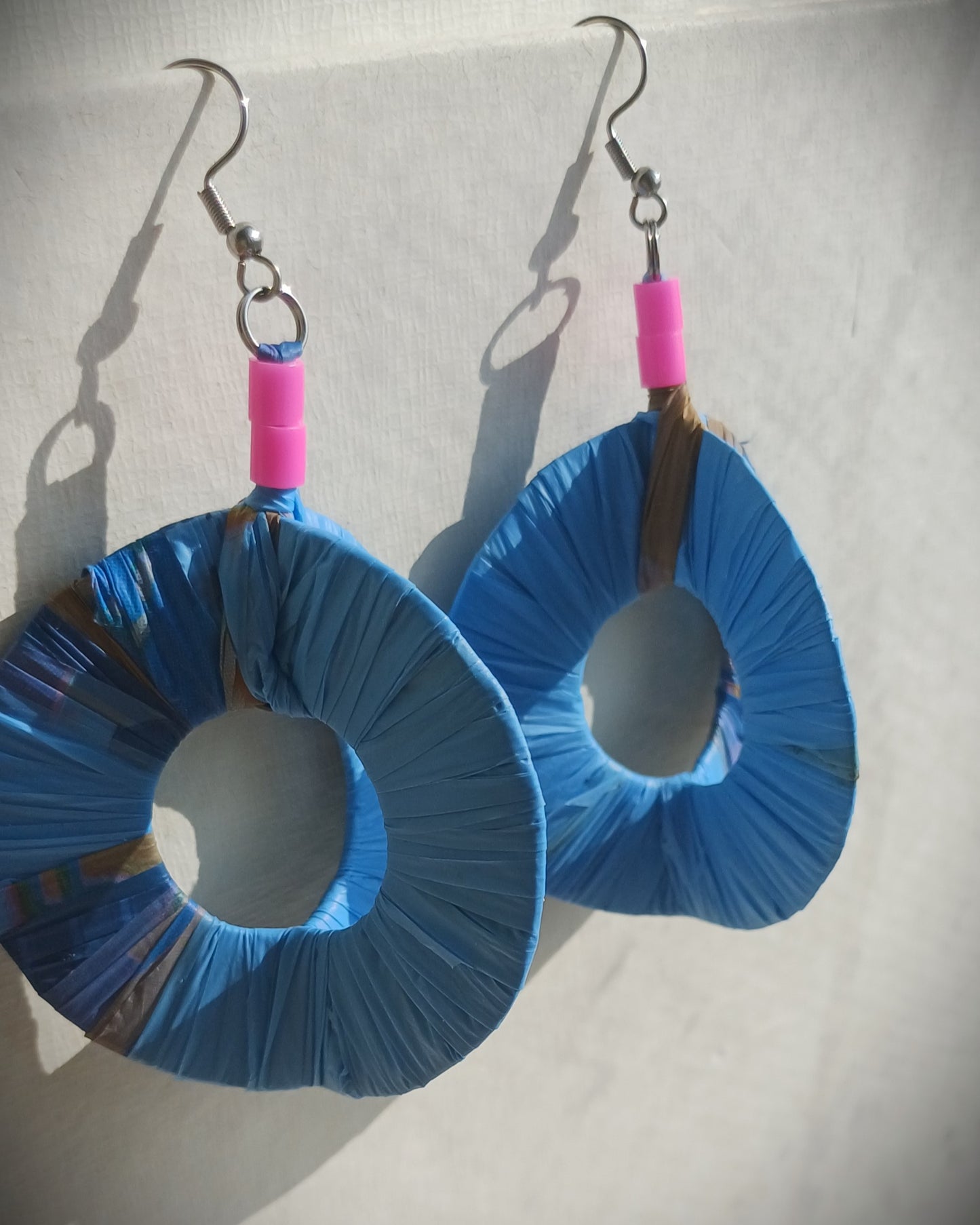 3D Blue Spring Hoops PungaGlow Eco Earrings Upcycled Jewelry