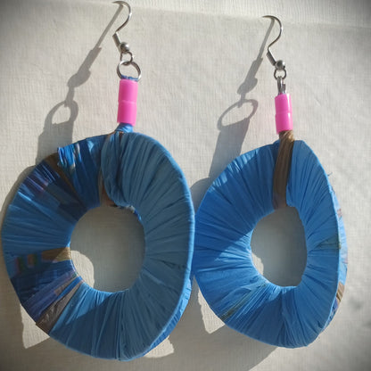 3D Blue Spring Hoops PungaGlow Eco Earrings Upcycled Jewelry