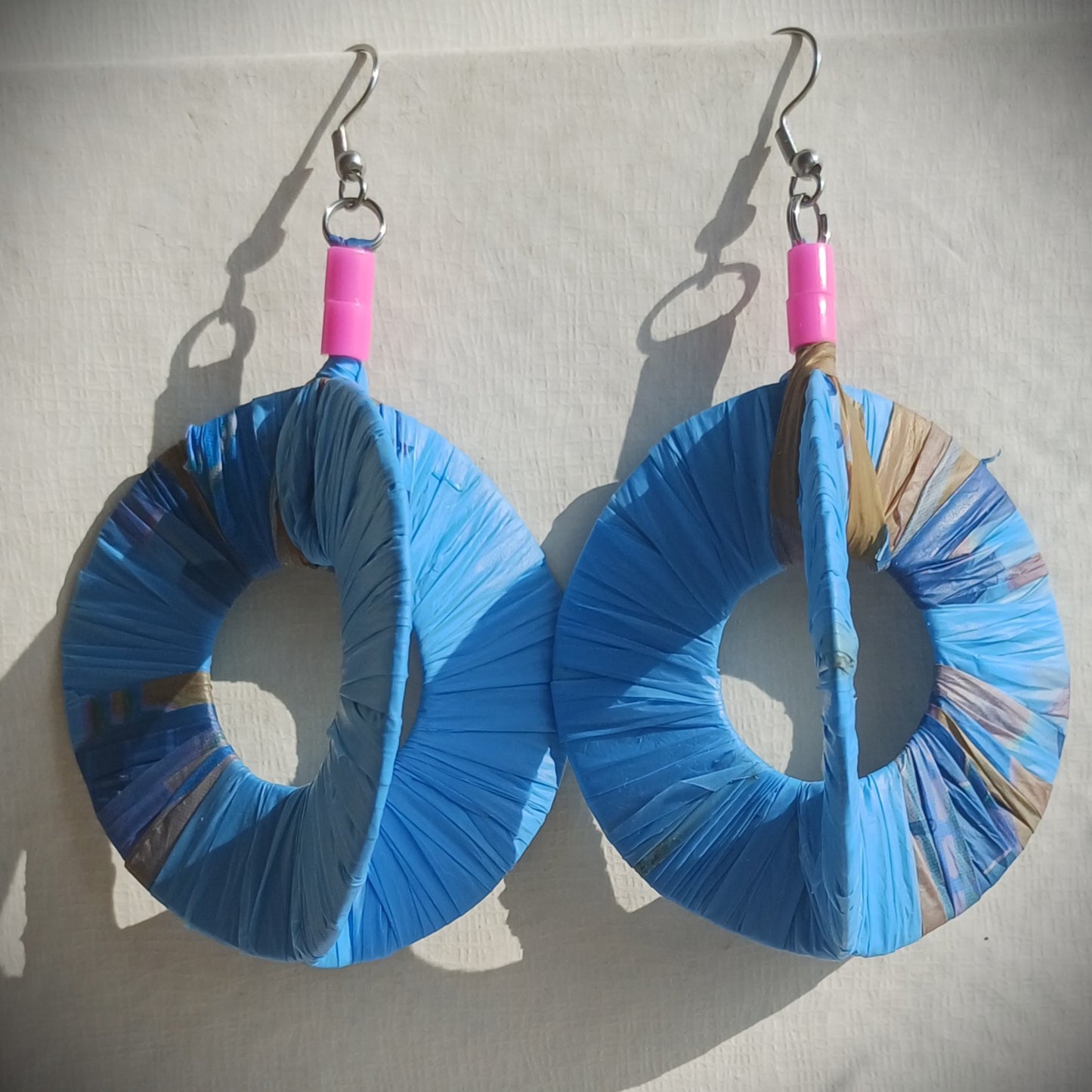 3D Blue Spring Hoops PungaGlow Eco Earrings Upcycled Jewelry