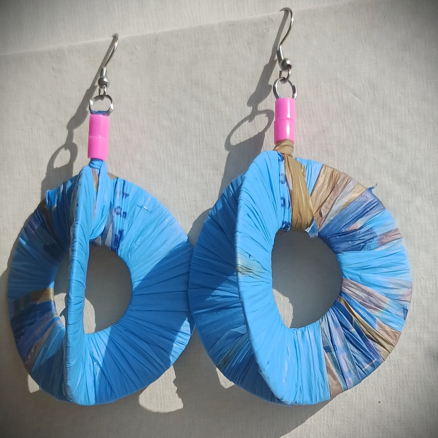 3D Blue Spring Hoops PungaGlow Eco Earrings Upcycled Jewelry