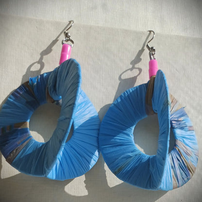 3D Blue Spring Hoops PungaGlow Eco Earrings Upcycled Jewelry