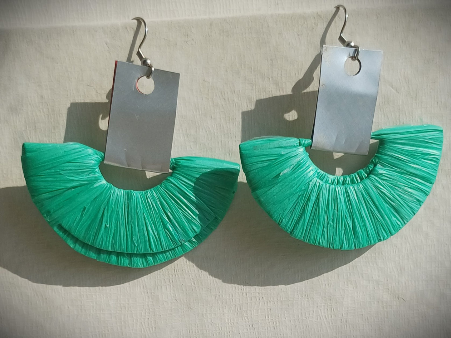 Green and Silver Ecofriendly Earrings From Upcycled Plastic Bags for Sustainable Fashion