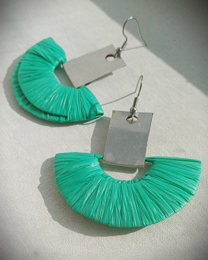 Green and Silver Ecofriendly Earrings From Upcycled Plastic Bags for Sustainable Fashion