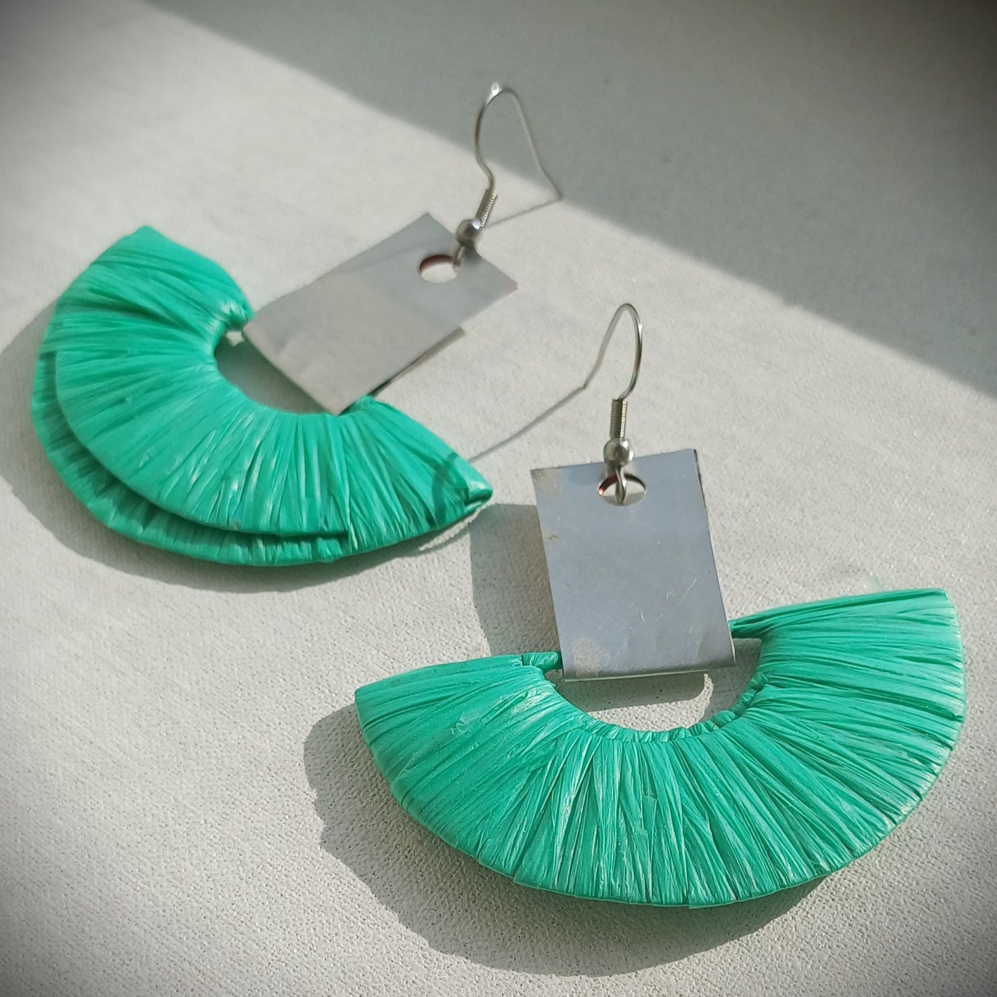 Green and Silver Ecofriendly Earrings From Upcycled Plastic Bags for Sustainable Fashion