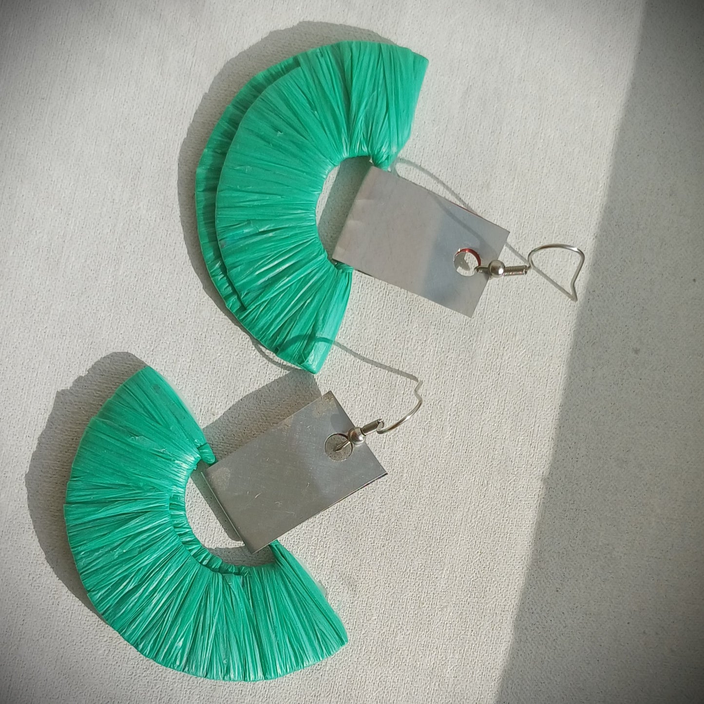 Green and Silver Ecofriendly Earrings From Upcycled Plastic Bags for Sustainable Fashion