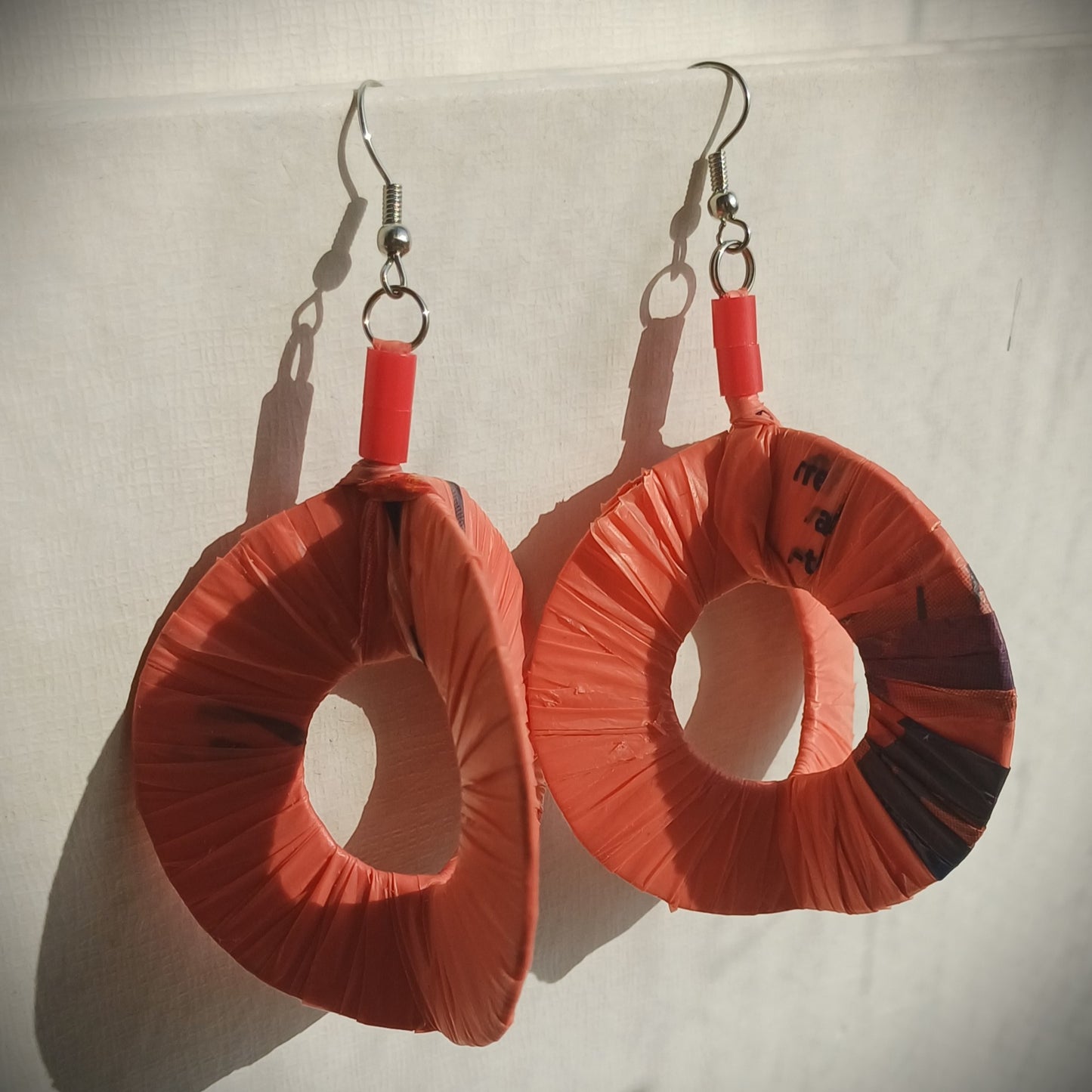 3D Red Hoops PungaGlow Eco Earrings Upcycled Jewelry