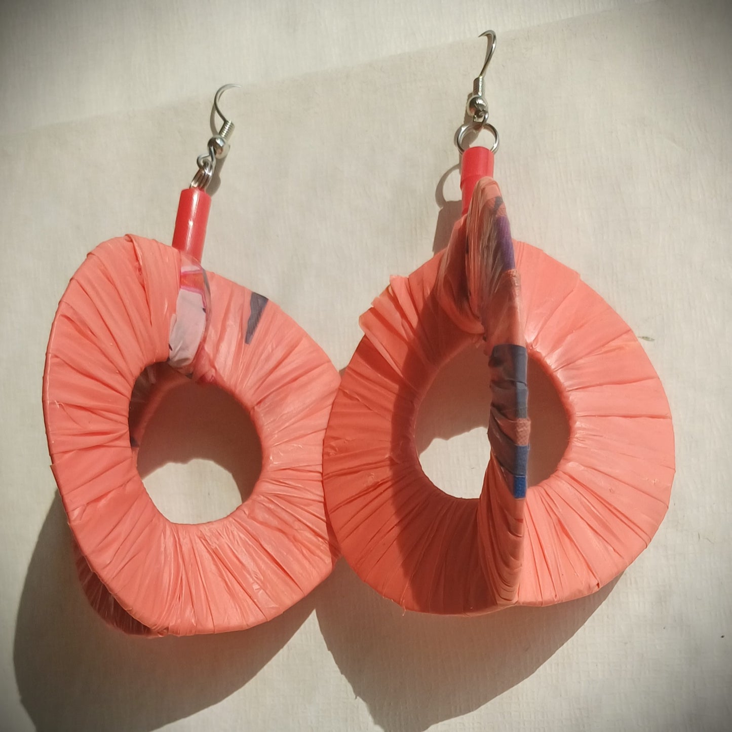 3D Red Hoops PungaGlow Eco Earrings Upcycled Jewelry