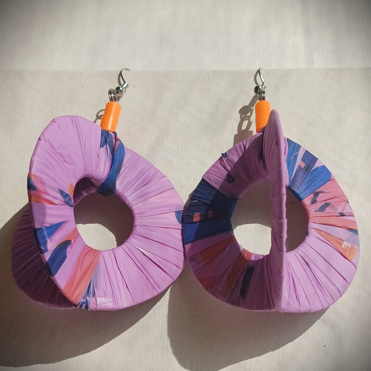 3D Purple Hoops PungaGlow Eco Earrings Upcycled Jewelry