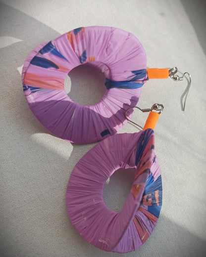 3D Purple Hoops PungaGlow Eco Earrings Upcycled Jewelry