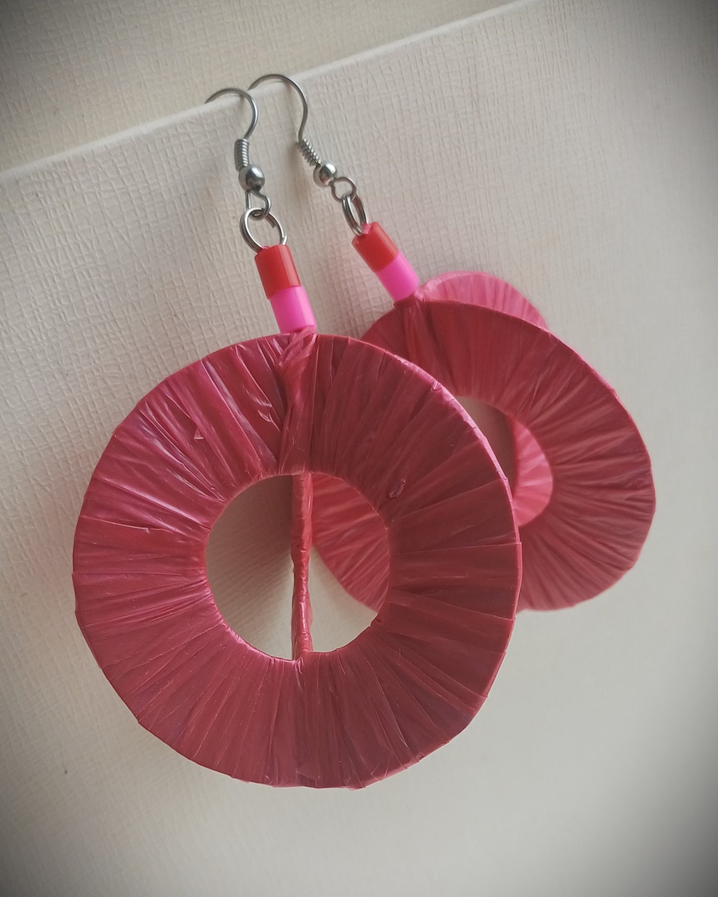 3D Dark Pink Hoops PungaGlow Eco Earrings Upcycled Jewelry