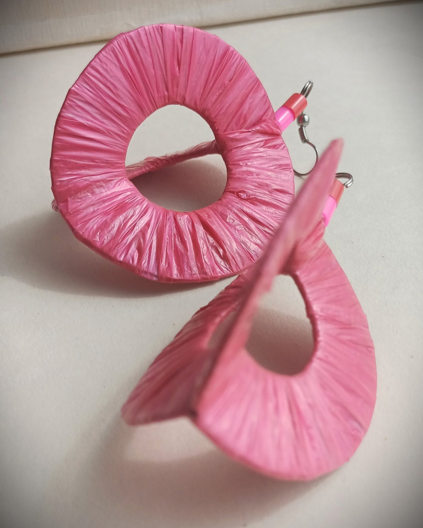 3D Dark Pink Hoops PungaGlow Eco Earrings Upcycled Jewelry