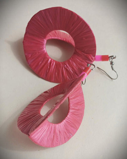 3D Dark Pink Hoops PungaGlow Eco Earrings Upcycled Jewelry